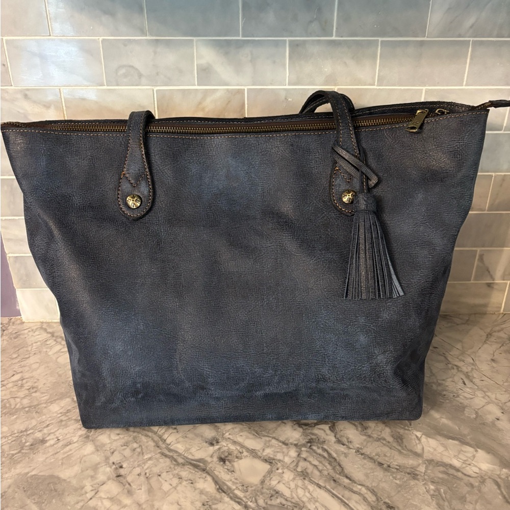 Patricia Nash “dark denim” leather Viotti tote